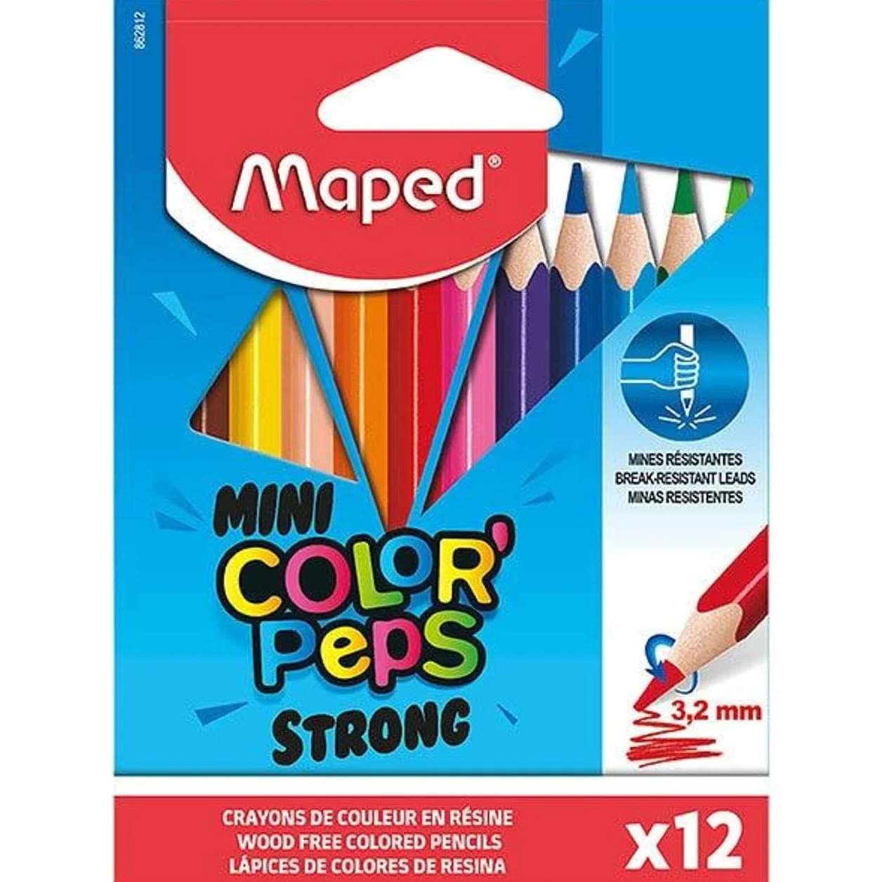 Maped - Mocne mini kredki do kolorowania Peps - 12 ultra odpornych i ergonomicznych kredek do kolorowania - opakowanie 12 małych ołówków