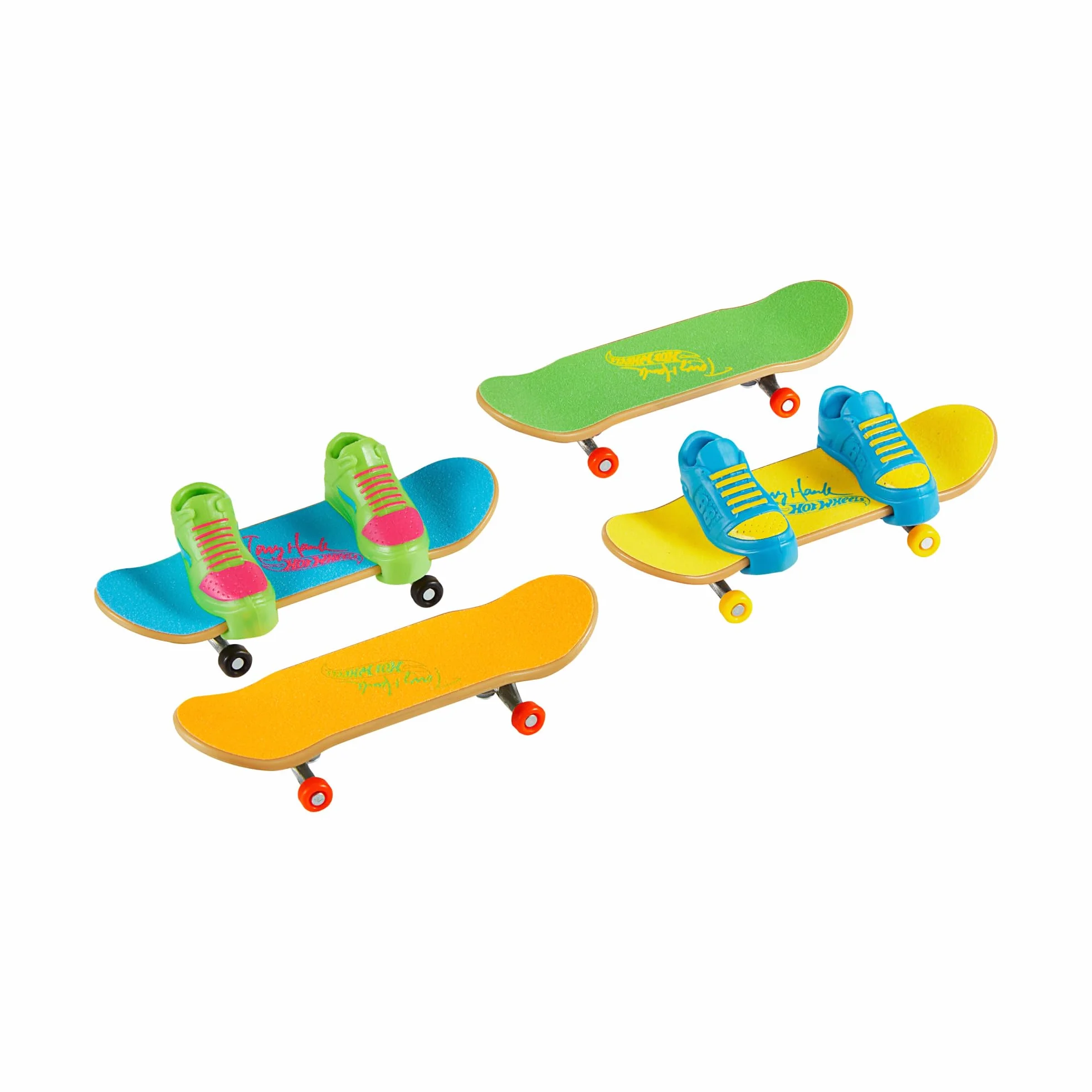 Hot Wheels Skate Neon Bones Deski 4-pak i buty Rad-Iant Bones Tony Hawk Zestaw 4 deskorolek do jazdy palcami i zdejmowanych butów deskorolkowych na palce zaprojektowanych z Tonym Hawkiem, HXK84