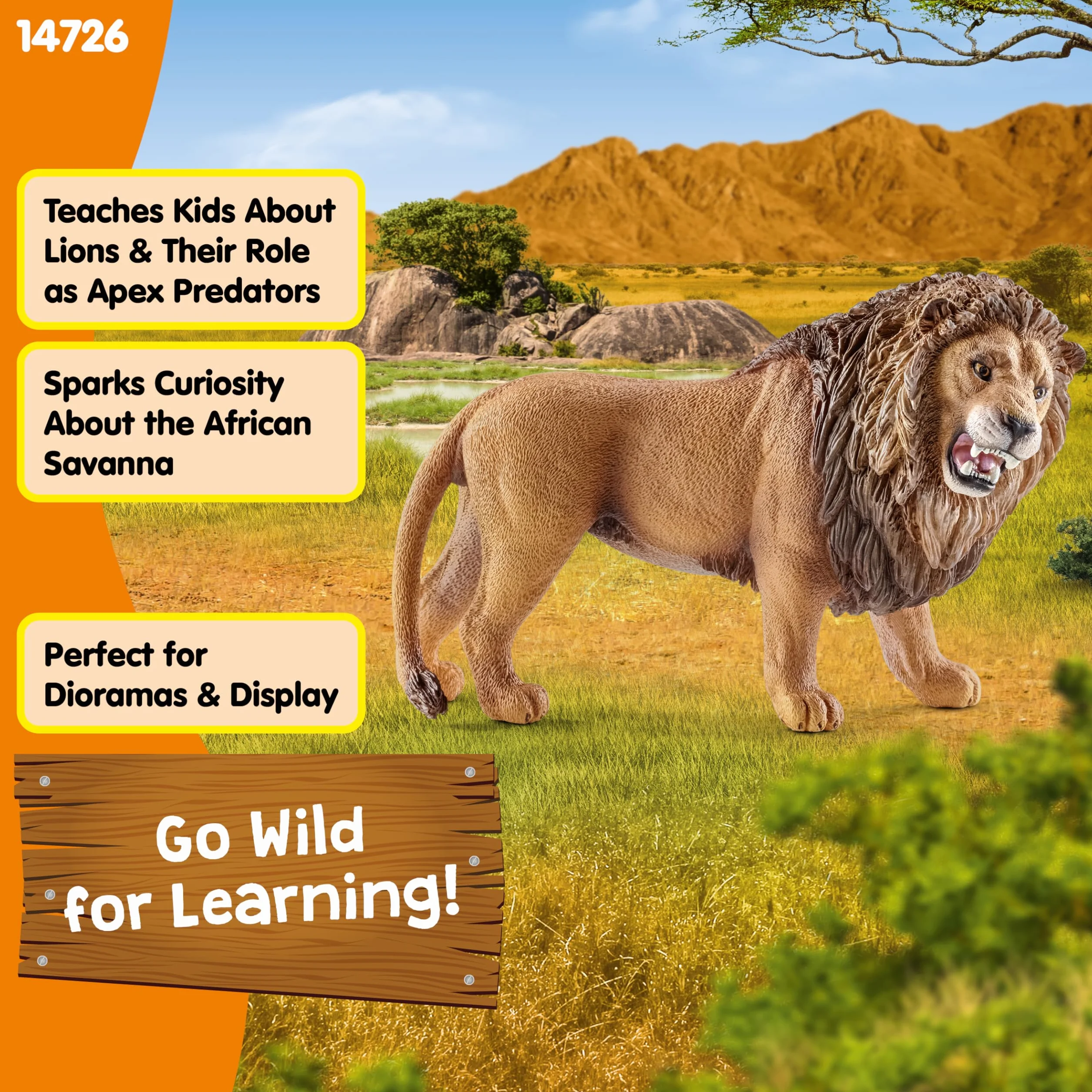 schleich WILD LIFE | Ryczy̨cy lew 14726 | realistyczna figurka zwierzęcia | zabawka zoo | idealny prezent dla dziewczynek i chłopców | dekoracja urodzinowa | figurka od 3 lat | 11 x 5 x 7 cm